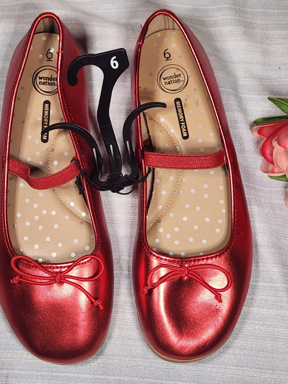 Wonder Nation women Metallic Red Mary Jane Ballet Flats Shoes Memory Foan Size 6